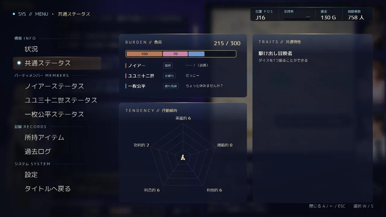 共通ステータス画面