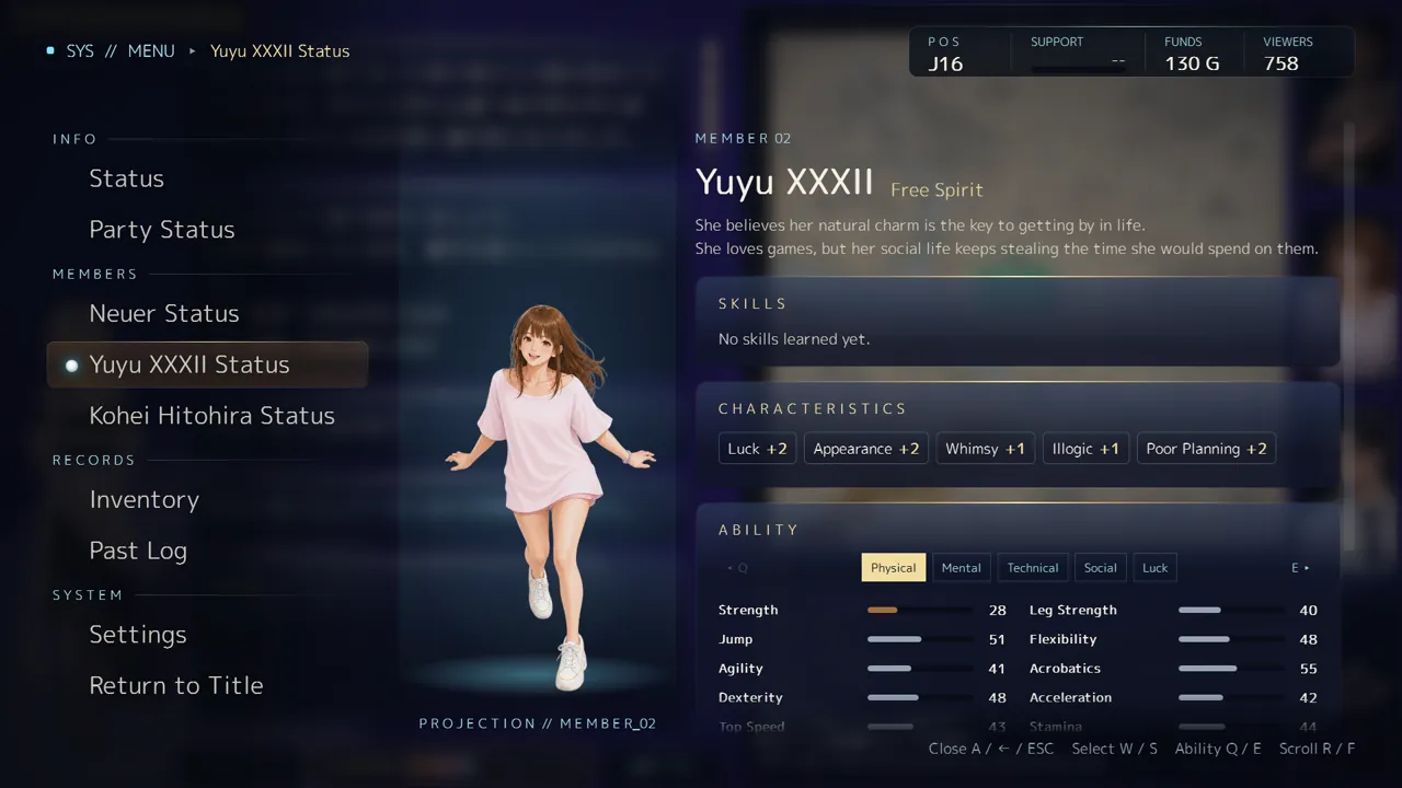 Character status screen